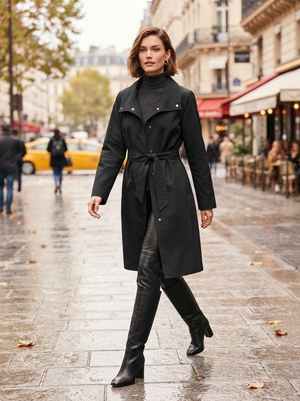 Eileen Fisher Black Belted Trench Coat size XL